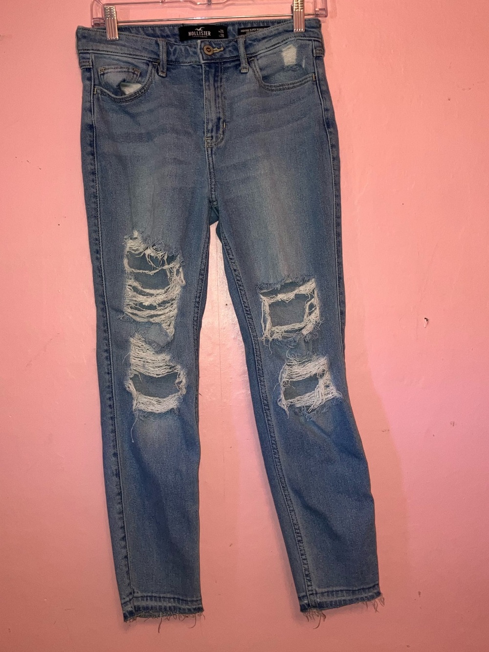 Hollister High Rise Super Skinny Crop Distressed Jeans Size 26